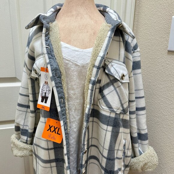 Sage Sherpa Lined Fleece Women's Jacket Size XXL Gray Plaid Lightweight Boho NEW - Picture 5 of 14